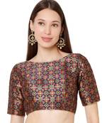 Women's Navy Blue Brocade Embroidered Readymade Saree Blouse