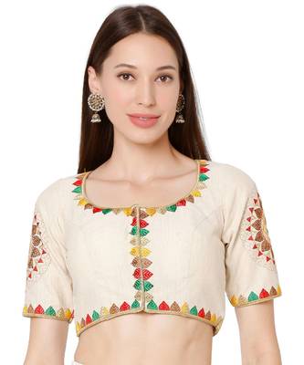 Women's Gold Handloom Cotton Embroidered Readymade Saree Blouse 1