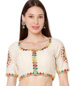 Women's Gold Handloom Cotton Embroidered Readymade Saree Blouse