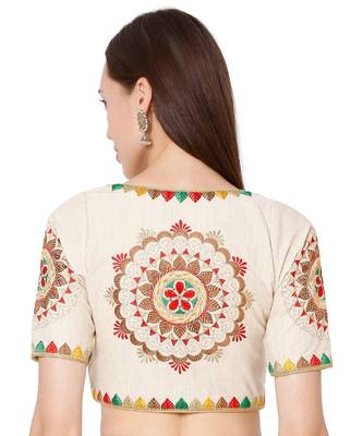 Women's Gold Handloom Cotton Embroidered Readymade Saree Blouse 2