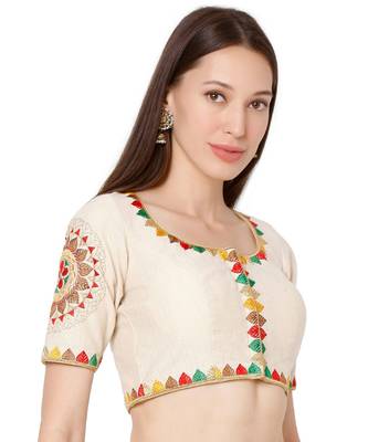 Women's Gold Handloom Cotton Embroidered Readymade Saree Blouse 4
