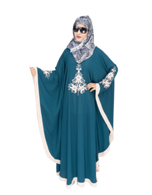 Green embroidered crepe abaya 1