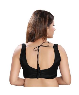 Women's Black Silk Solid Readymade Saree Blouse 2