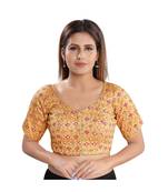 Women's Gold Brocade Embroidered Readymade Saree Blouse