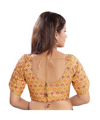Women's Gold Brocade Embroidered Readymade Saree Blouse 2