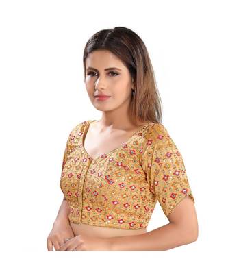 Women's Gold Brocade Embroidered Readymade Saree Blouse 3