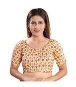 Women's Light Gold Brocade Embroidered Readymade Saree Blouse