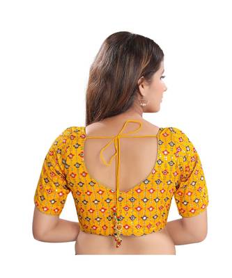 Women's Mustard Brocade Embroidered Readymade Saree Blouse 2