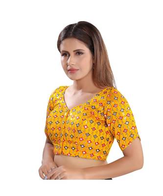 Women's Mustard Brocade Embroidered Readymade Saree Blouse 3