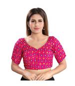 Women's Pink Brocade Embroidered Readymade Saree Blouse