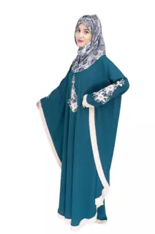 Green embroidered crepe abaya