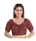Women's Wine Brocade Embroidered Readymade Saree Blouse