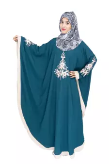 Green embroidered crepe abaya