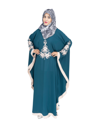 Green embroidered crepe abaya 5