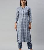 SheWill Women Indigo Floral Printed Cotton Blend Kurta with Palazzos