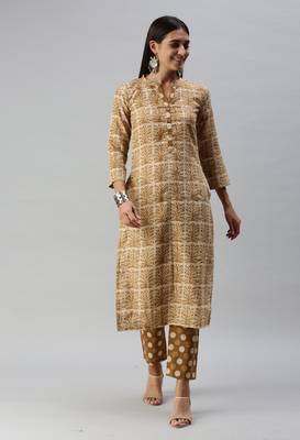 SheWill Women Olive Floral Printed Cotton Blend Kurta with Palazzos 3