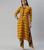 SheWill Women Mustard and Brown Ethnic Motifs Ikat Printed Regular Kurta with Palazzo Style Pant