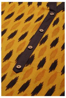 SheWill Women Mustard and Brown Ethnic Motifs Ikat Printed Regular Kurta with Palazzo Style Pant 5