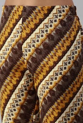 SheWill Women Mustard and Brown Ethnic Motifs Ikat Printed Regular Kurta with Palazzo Style Pant 6