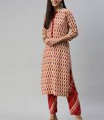 SheWill Women Beige and Orange Ethnic Motifs Ikat Printed Regular Kurta with Palazzo Style Pant