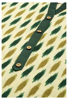 SheWill Women Beige and Green Ethnic Motifs Ikat Printed Regular Kurta with Palazzo Style Pant 6