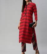 SheWill Women Red and Black Ethnic Motifs Ikat Printed Regular Kurta with Palazzo Style Pant