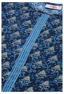 SheWill Women Blue Printed Cotton Blend Straight Kurta with Palazzos 5