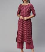 SheWill Women Magenta Printed Cotton Blend Straight Kurta with Palazzos