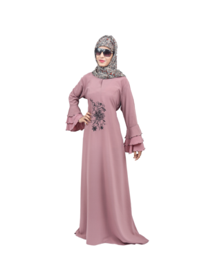Pink embroidered crepe abaya 1