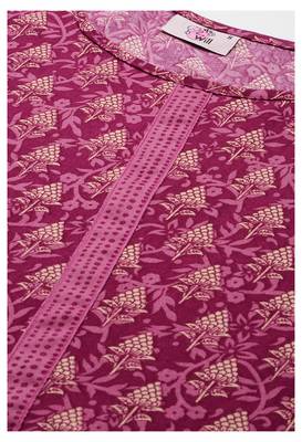 SheWill Women Magenta Printed Cotton Blend Straight Kurta with Palazzos 5