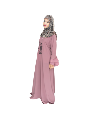 Pink embroidered crepe abaya 3
