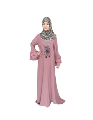 Pink embroidered crepe abaya 4
