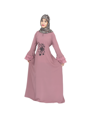 Pink embroidered crepe abaya 5