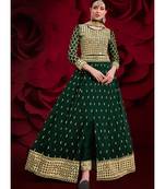 Green Golden Mirror Work Slit Style Anarkali Pant Suit
