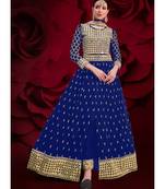 Royal Blue Golden Mirror Work Slit Style Anarkali Pant Suit