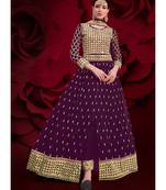 Wine Golden Mirror Work Slit Style Anarkali Pant Suit