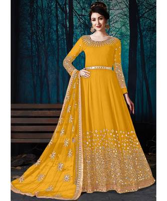 Yellow Mirror Embroidered Designer Anarkali Suit 1