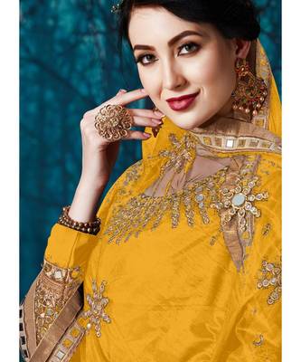Yellow Mirror Embroidered Designer Anarkali Suit 2