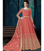 Peach Mirror Embroidered Designer Anarkali Suit