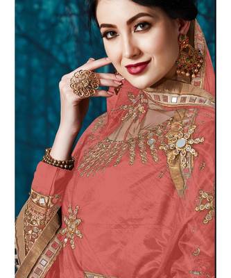 Peach Mirror Embroidered Designer Anarkali Suit 2