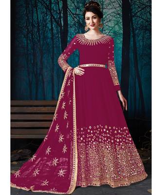Wine Mirror Embroidered Designer Anarkali Suit 1