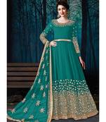 Turquoise Mirror Embroidered Designer Anarkali Suit