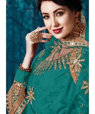 Turquoise Mirror Embroidered Designer Anarkali Suit 2