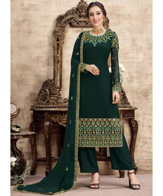 Dark Green Georgette Palazzo Style Suit 1