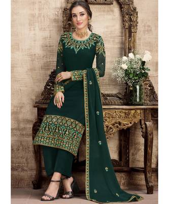 Dark Green Georgette Palazzo Style Suit 2