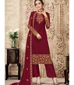 Dark Maroon Georgette Palazzo Style Suit