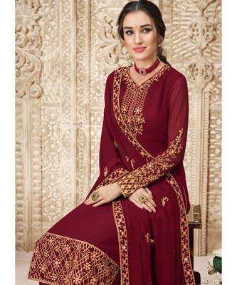 Dark Maroon Georgette Palazzo Style Suit 2