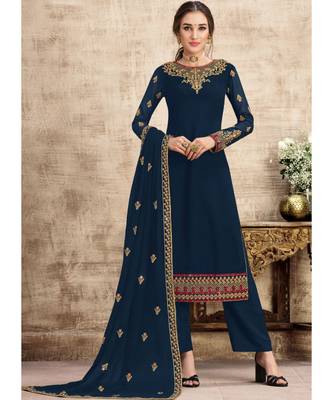 Navy Blue Georgette Palazzo Style Suit 1