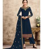 Navy Blue Georgette Palazzo Style Suit