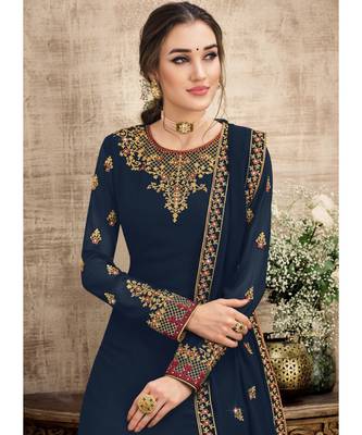 Navy Blue Georgette Palazzo Style Suit 2